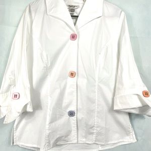 Katherine New York White Button Front Blouse Sz M